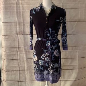 Blue flower and geometric 3/4 sleeve women’s dress size 0 petite.